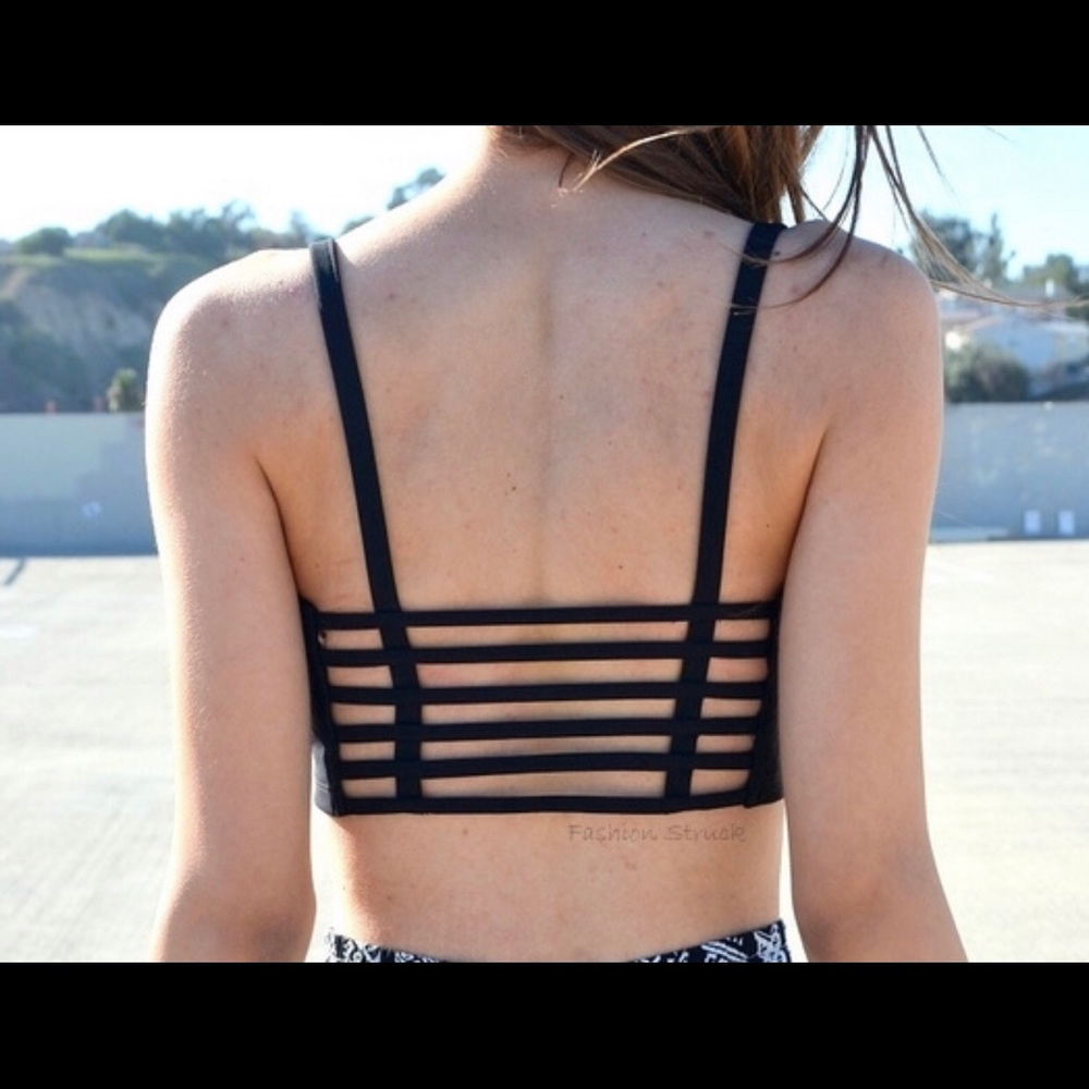 Black, open back, crop top / shirt